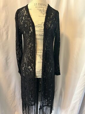 Black Lace Fringe Duster Cardigan